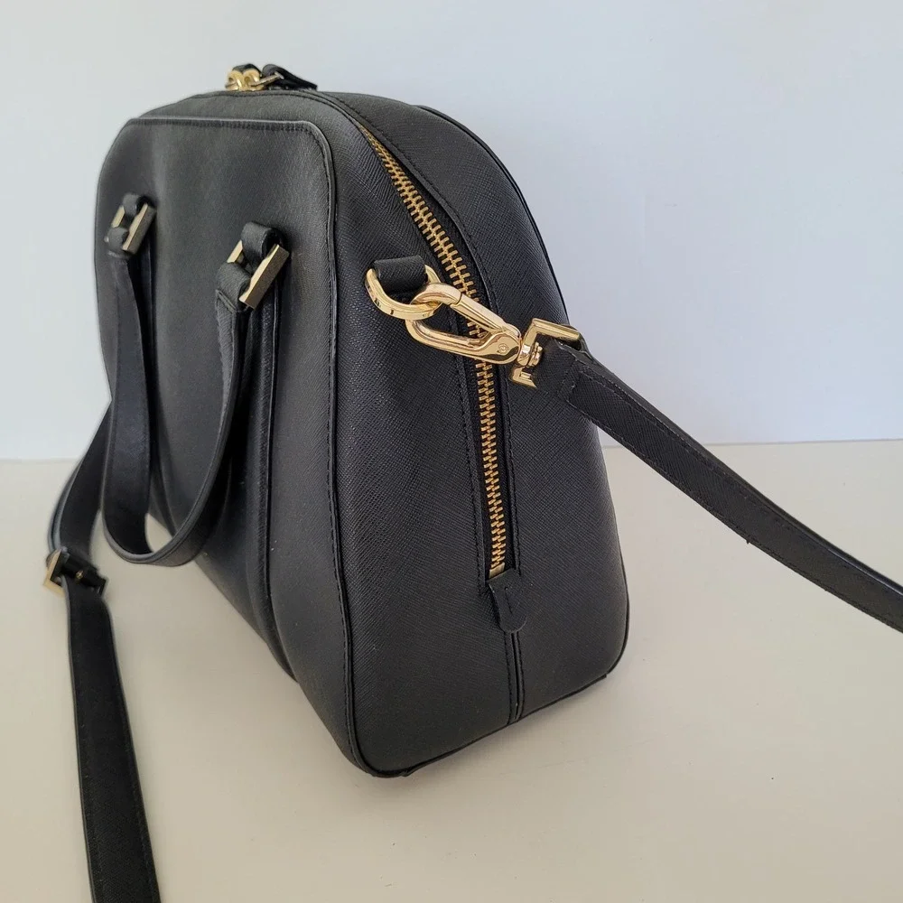 Kate Spade Black Saffiano Leather Satchel Crossbody Bag Gold Hardware Medium